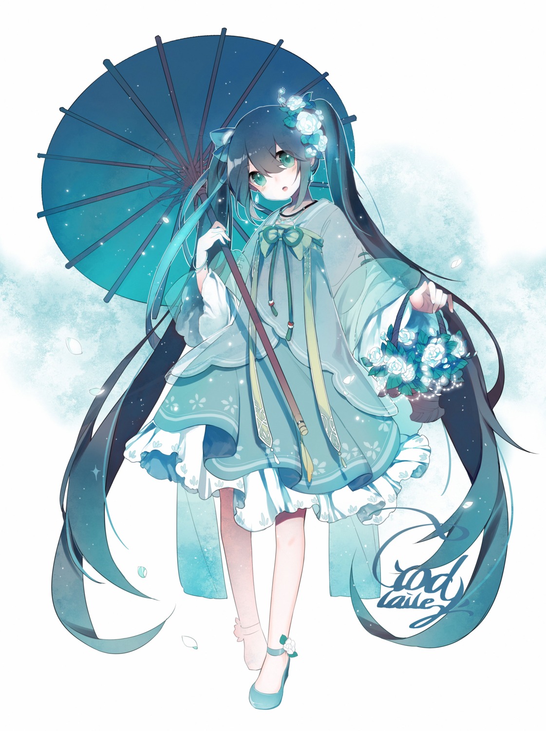 asian_clothes, godlailer, hatsune_miku, umbrella, vocaloid