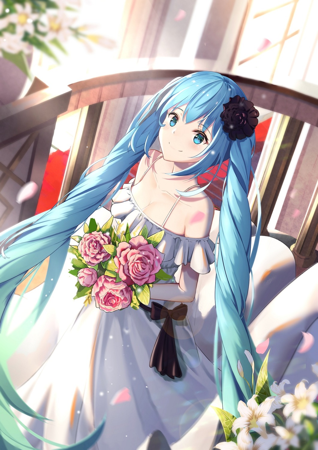 cleavage, dress, hatsune_miku, mobu_(wddtfy61), vocaloid, wedding_dress