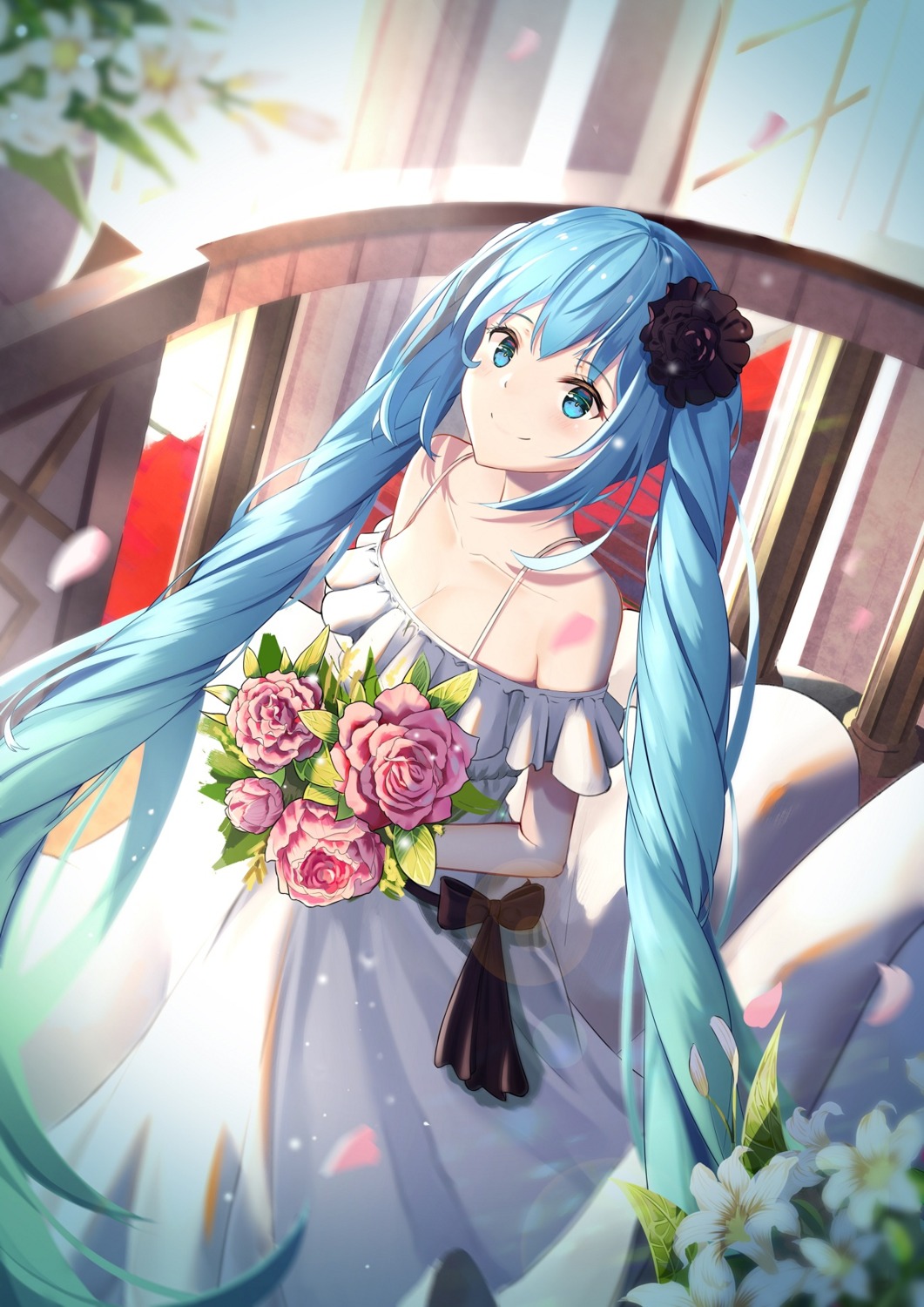 cleavage, dress, hatsune_miku, mobu_(wddtfy61), vocaloid, wedding_dress