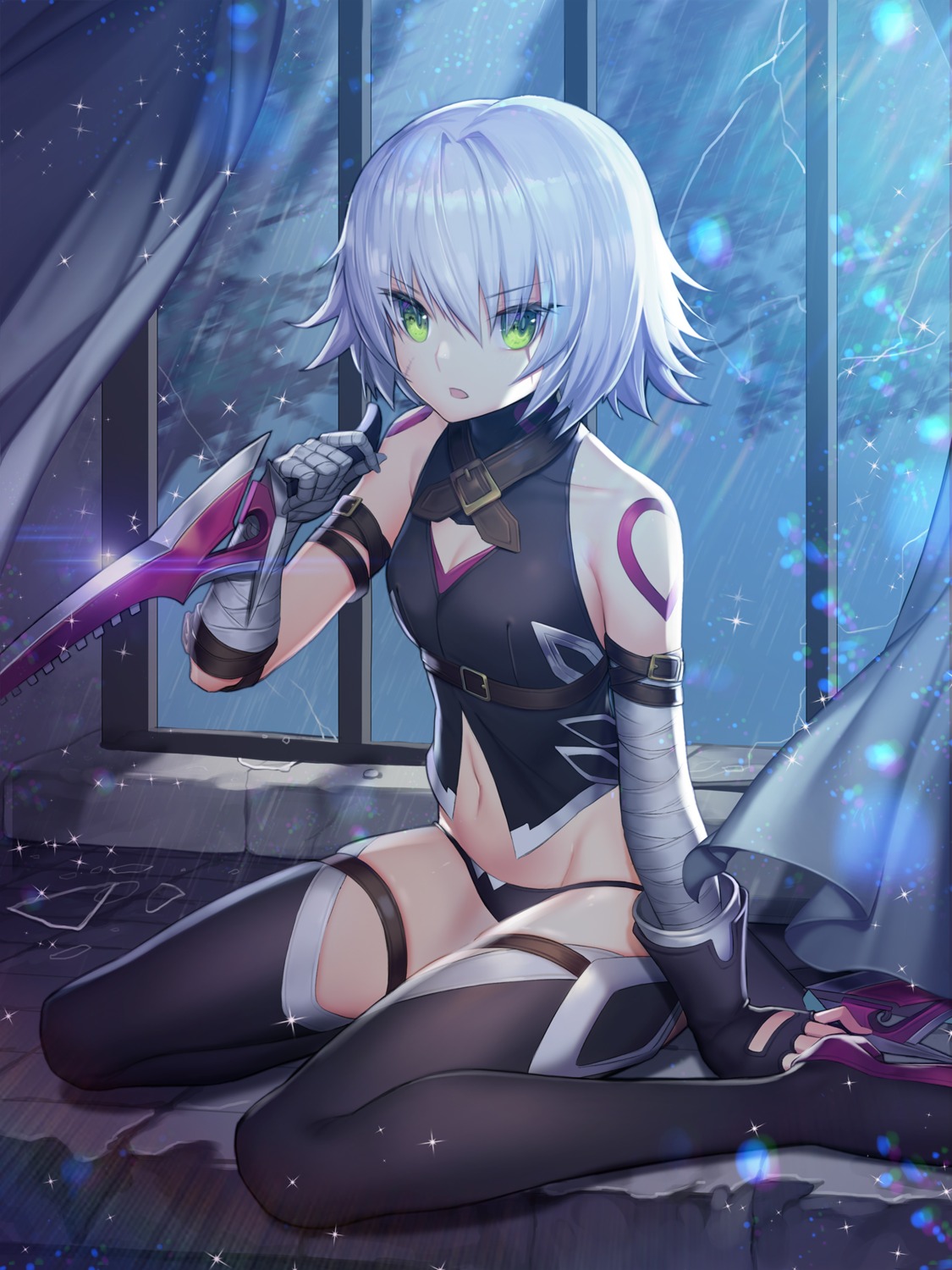 bandages, cleavage, fate/grand_order, hayanpool, heels, jack_the_ripper, pantsu, tattoo