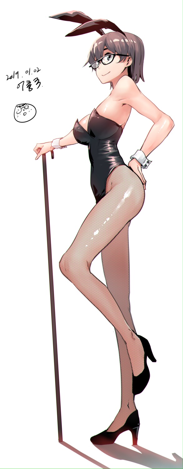 animal_ears, bunny_ears, bunny_girl, chung_cthemax, fishnets, heels, megane, pantyhose