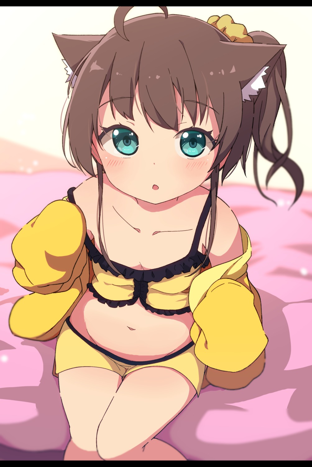 animal_ears, hololive, lingerie, natsuiro_matsuri, okota_mikan, open_shirt