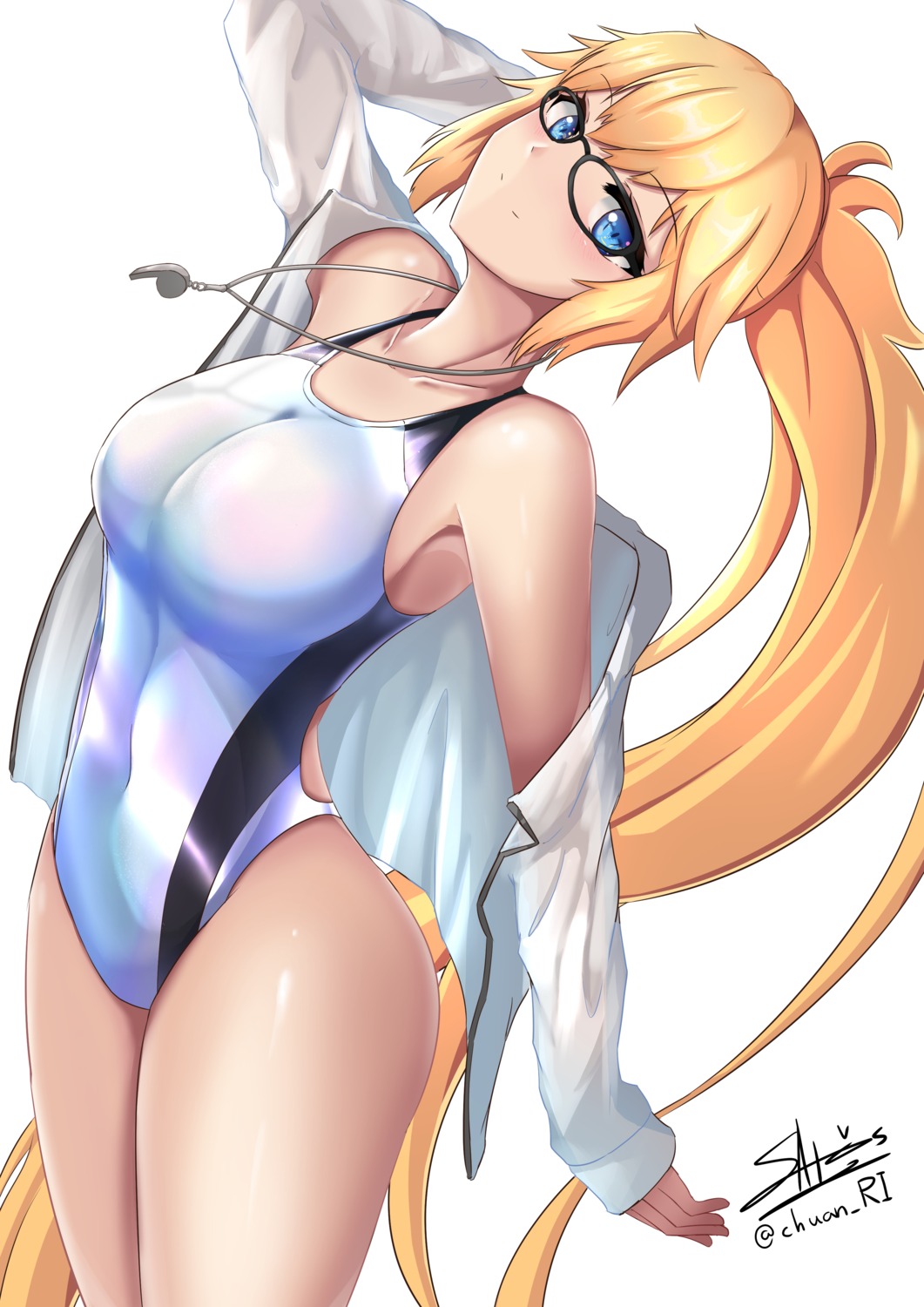 fate/grand_order, ichikawayan, jeanne_d'arc, jeanne_d'arc_(fate), megane, open_shirt, swimsuits
