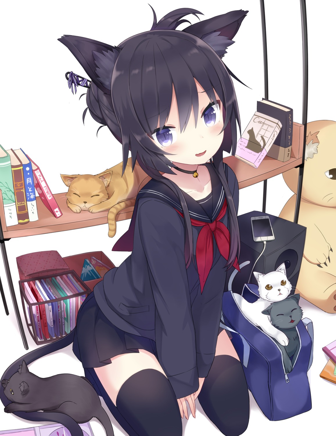 animal_ears, neko, nekomimi, seifuku, shuuichi_(gothics), sweater, tail, thighhighs