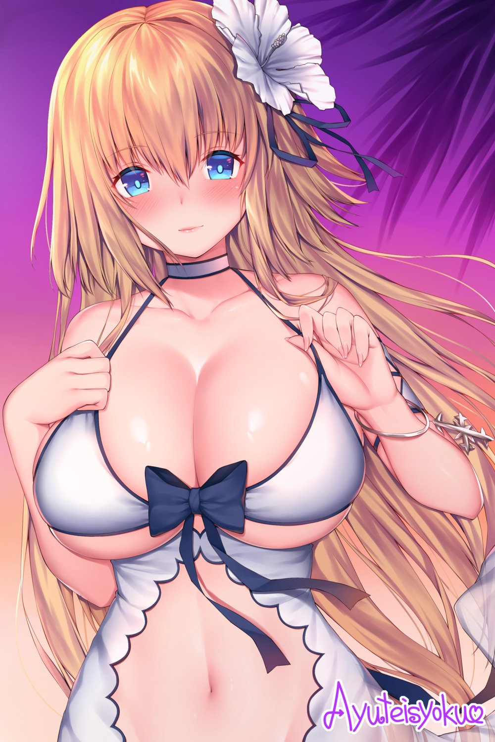 ayuteishoku, bikini_top, breast_hold, cleavage, fate/grand_order, jeanne_d'arc, jeanne_d'arc_(fate), lingerie