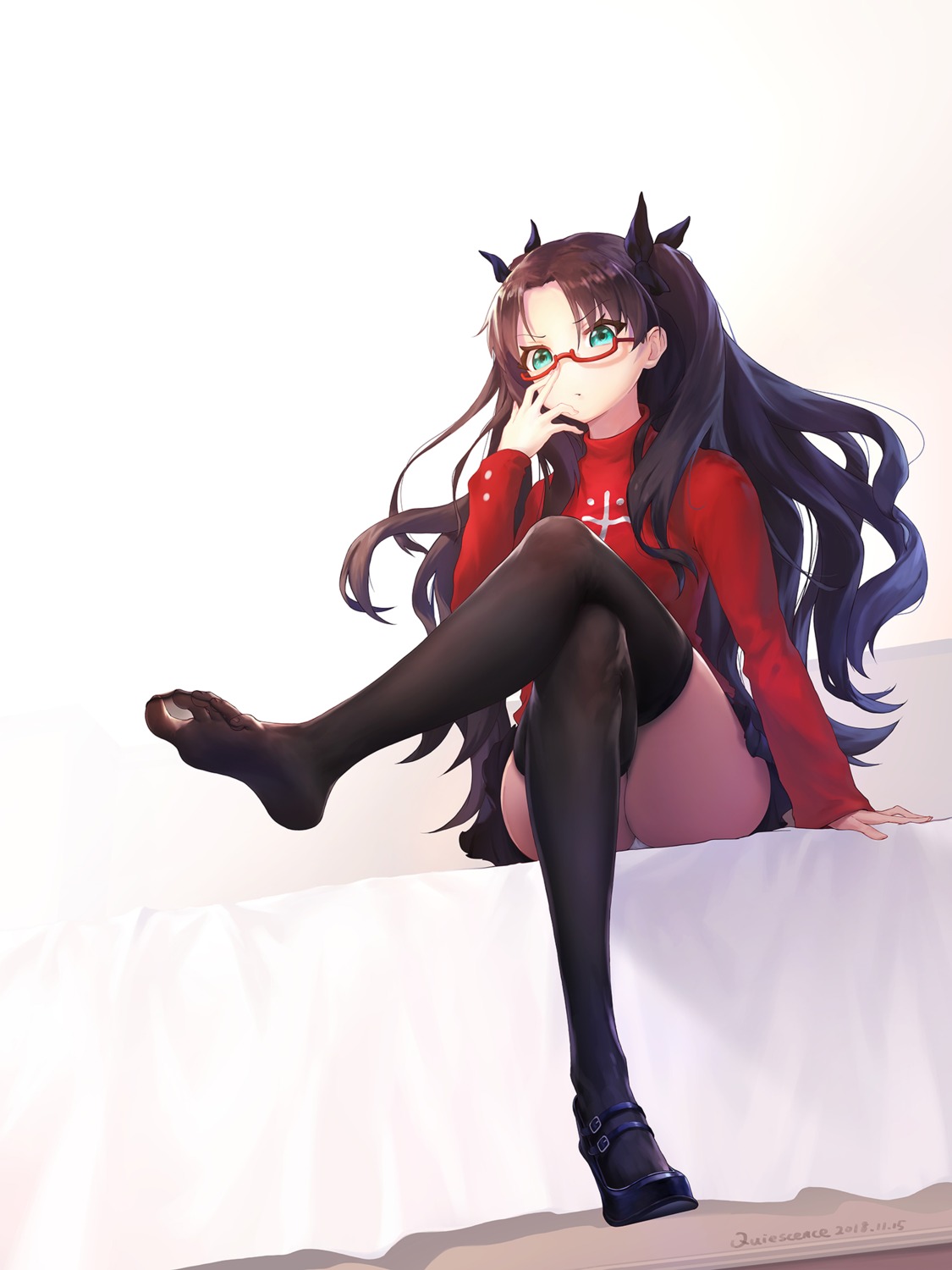 artist_revision, fate/stay_night, feet, megane, pantsu, shinchintaisha, thighhighs, toosaka_rin