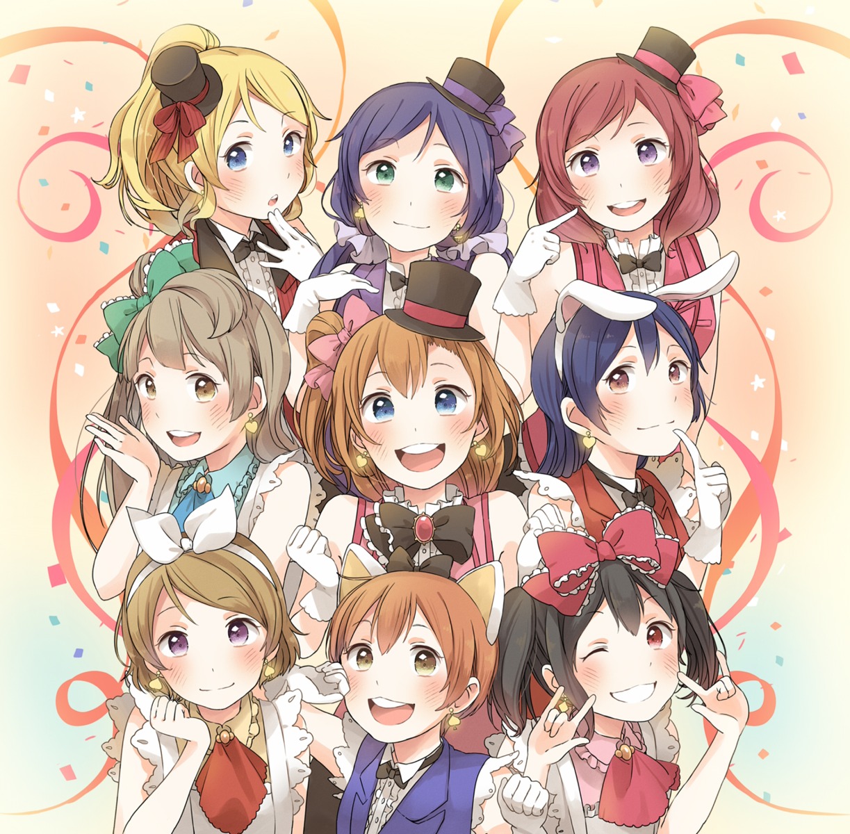 animal_ears, ayase_eli, bunny_ears, hoshizora_rin, kana_(okitasougo222), koizumi_hanayo, kousaka_honoka, love_live!, love_live!_(series), minami_kotori, nekomimi, nishikino_maki, sonoda_umi, toujou_nozomi, yazawa_nico