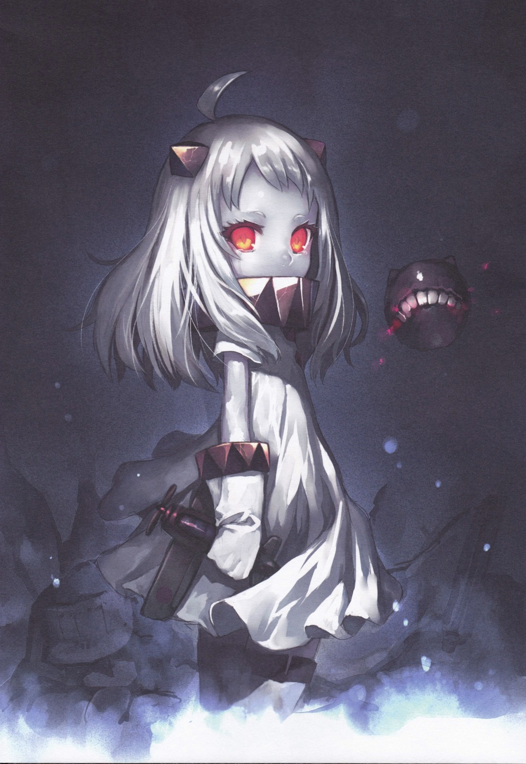 dress, hibana_(artist), horns, kantai_collection, northern_ocean_hime, thighhighs