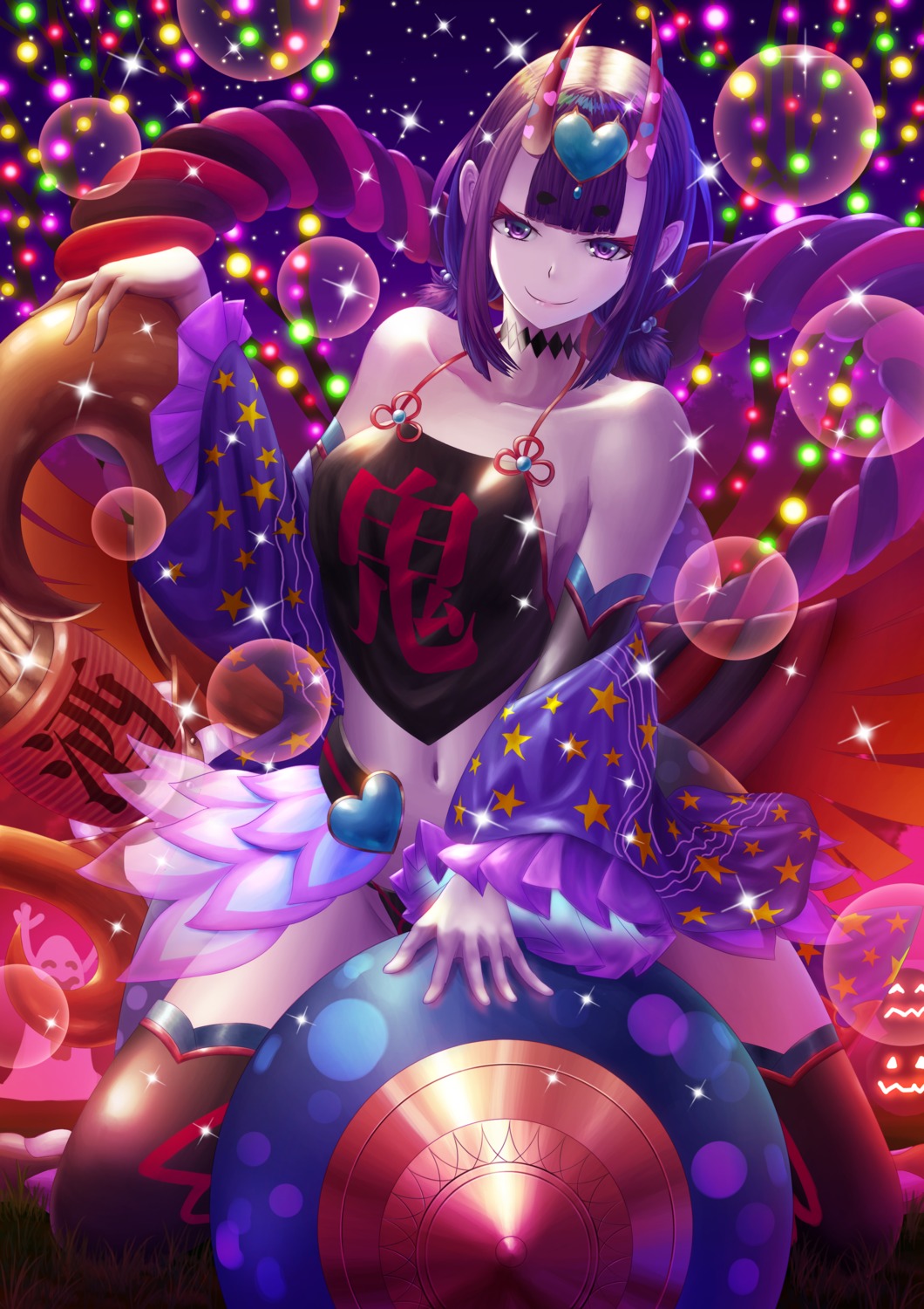 fate/grand_order, fujifuji, horns, lingerie, pantsu, shuten_douji_(fate), thighhighs