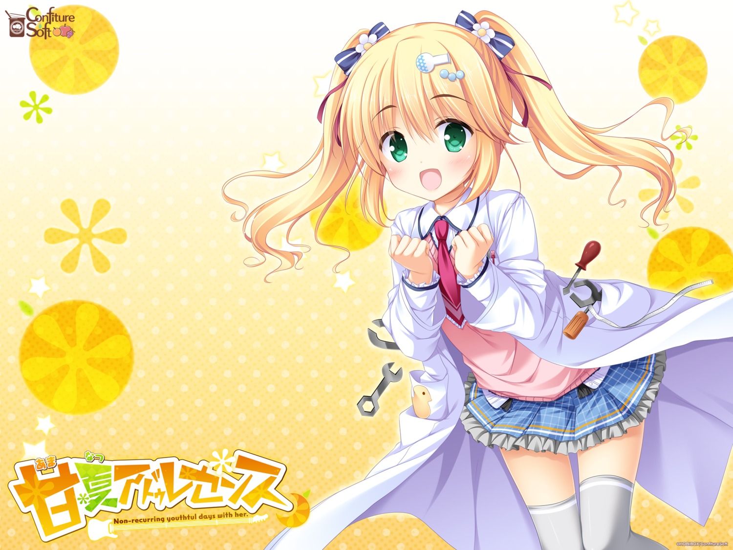 amanatsu_adolescence, confiture_soft, hisama_kumako, seifuku, sweater, thighhighs, wallpaper