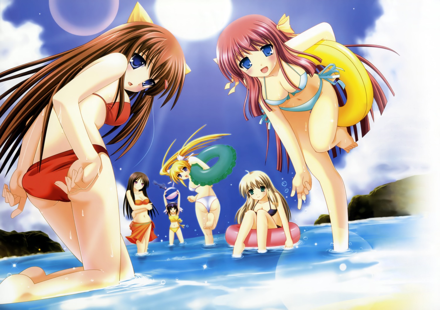 ass, bikini, breast_hold, cleavage, himenomiya_miharu, hoshino_miyako, inuzumi_masaki, loversoul, misaki_haruna, mochida_nao, shimakura_hazuki, step_x_steady, swimsuits, tooyama_izumi, wet