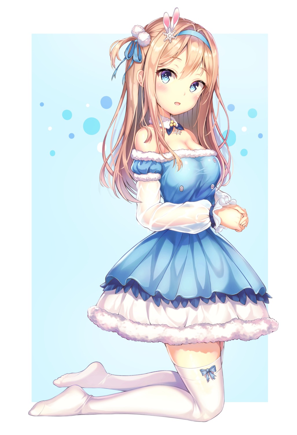 cleavage, dangmyo, dress, girls_frontline, suomi_kp31_(girls_frontline), thighhighs