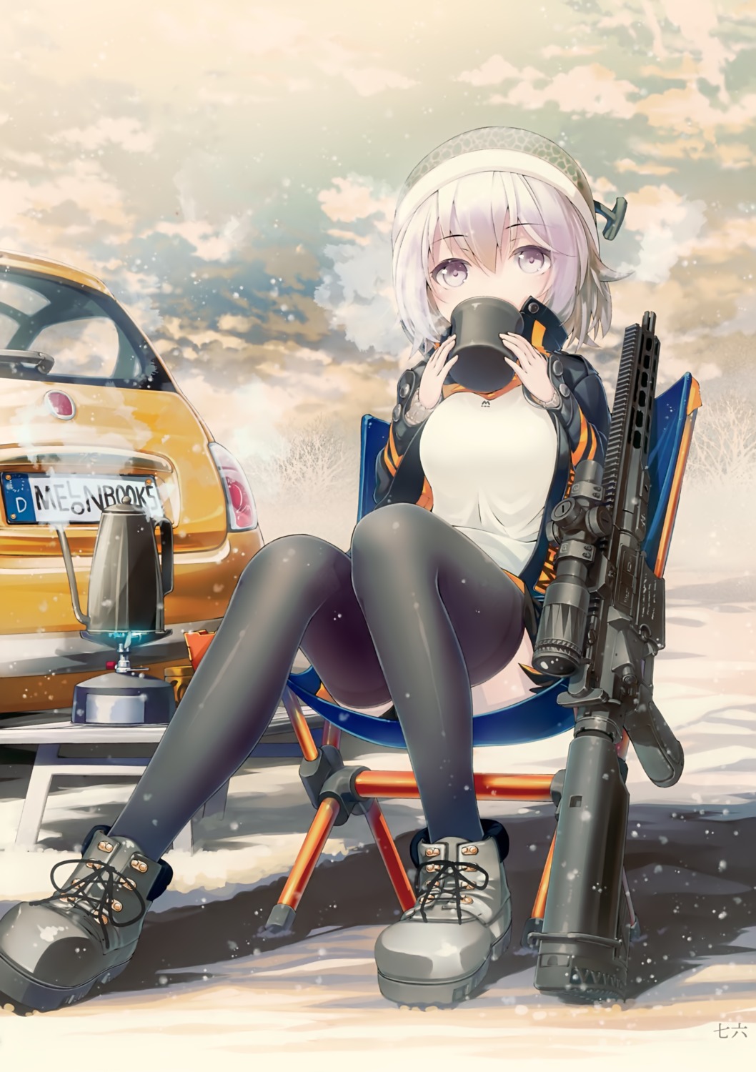 gun, nanaroku, thighhighs