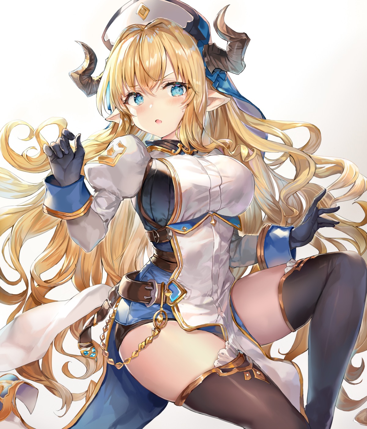granblue_fantasy, horns, momoko_(momopoco), pointy_ears, razia, thighhighs
