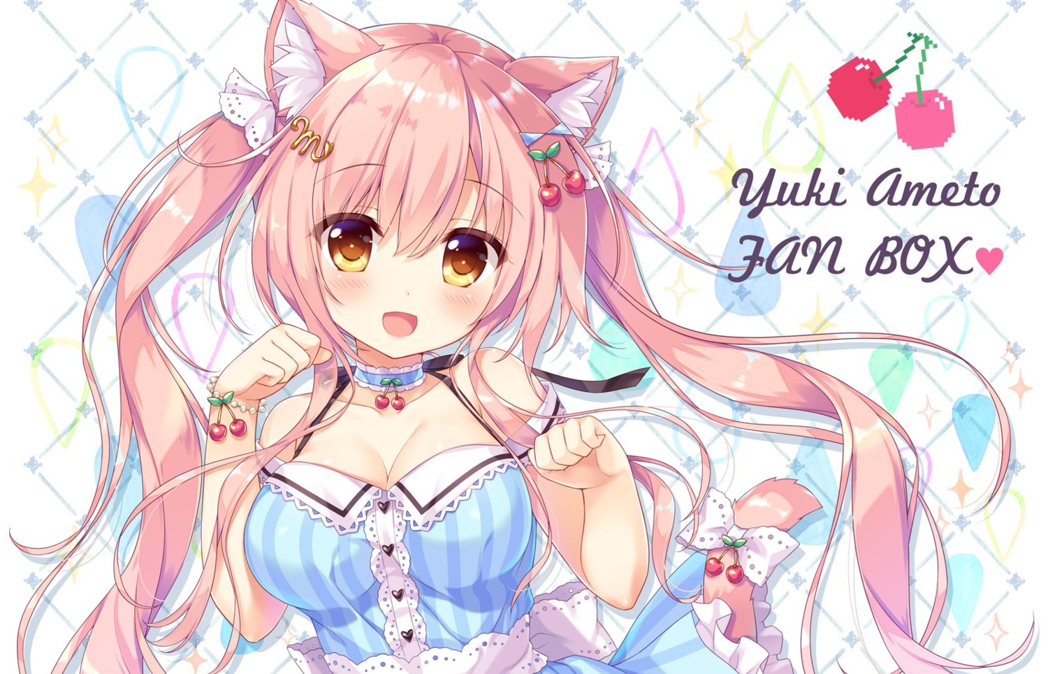 ameto_yuki, animal_ears, cleavage, dress, macaron_(ameto_yuki), nekomimi, tail