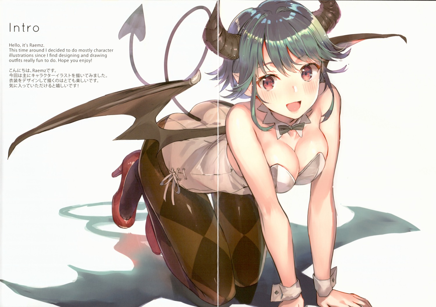 fixme, gap, heels, horns, leotard, pantyhose, pointy_ears, raemz