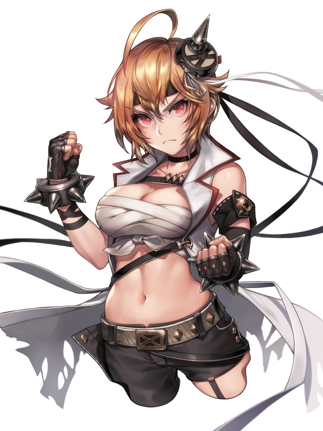 armor, bandages, cleavage, ibuki_tsubasa, machi_(machi333), open_shirt, sarashi, the_idolm@ster