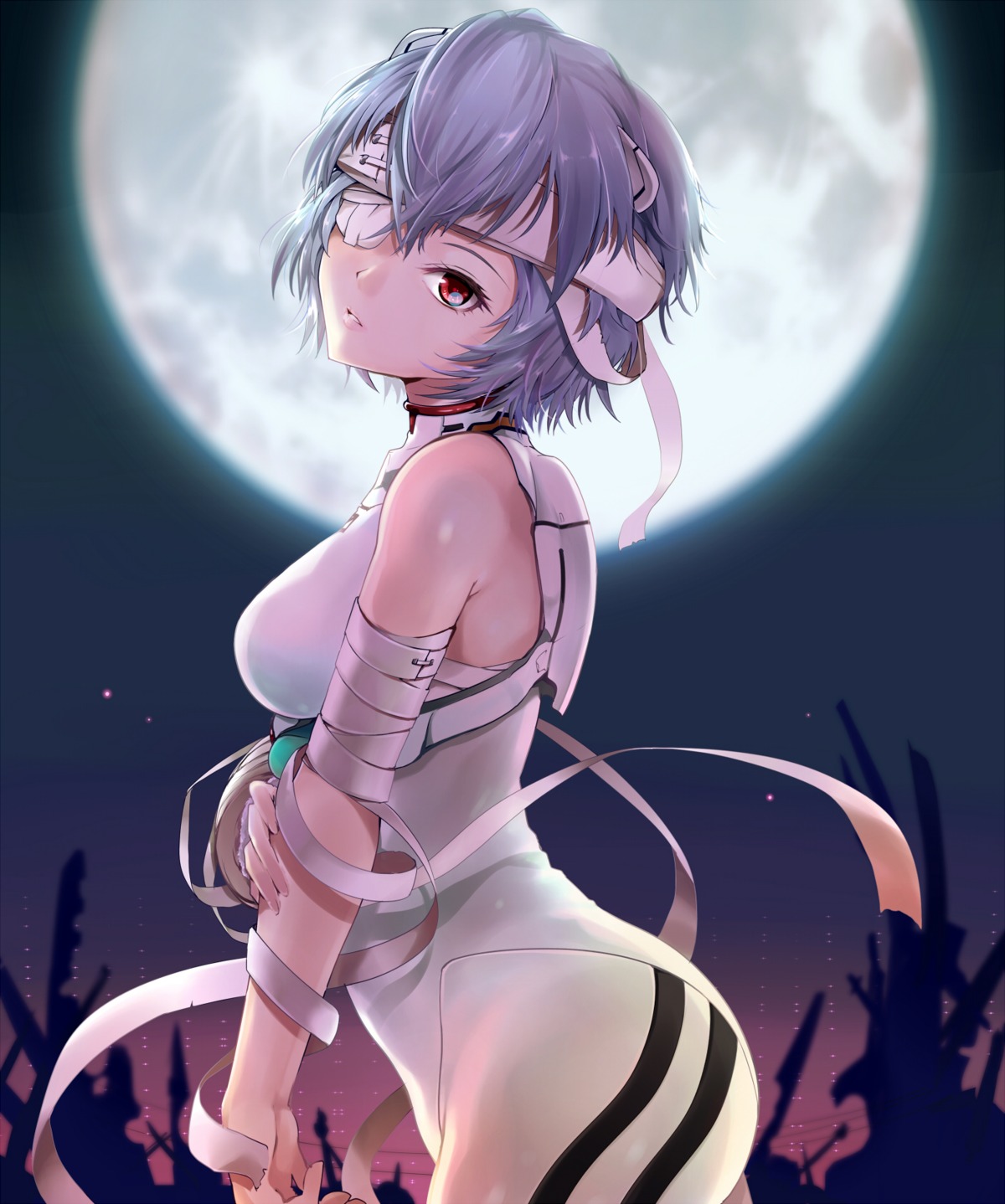 ayanami_rei, bandages, bodysuit, eyepatch, kasai_shin, neon_genesis_evangelion