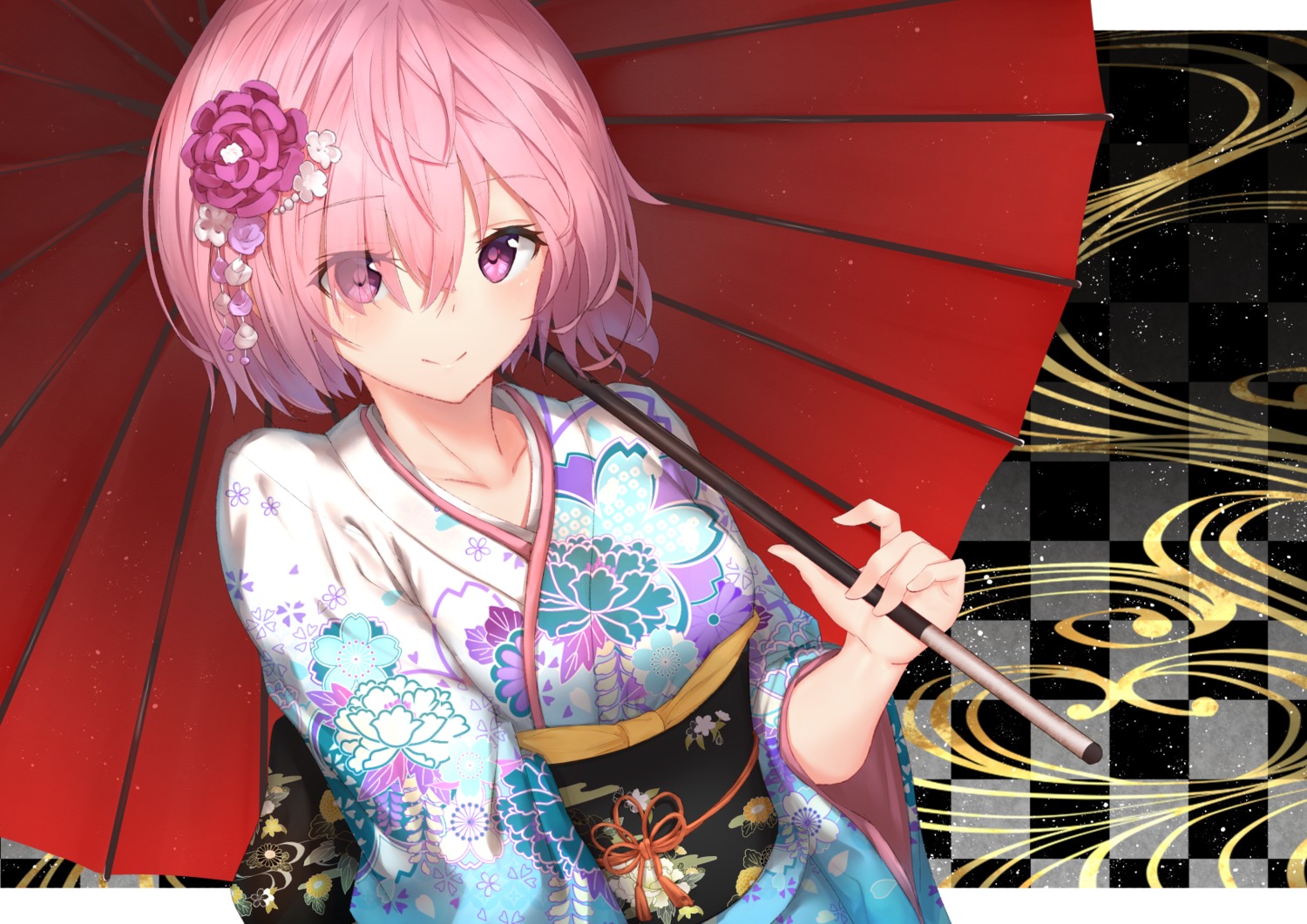 fate/grand_order, kimono, mash_kyrielight, reuri_(tjux4555), umbrella
