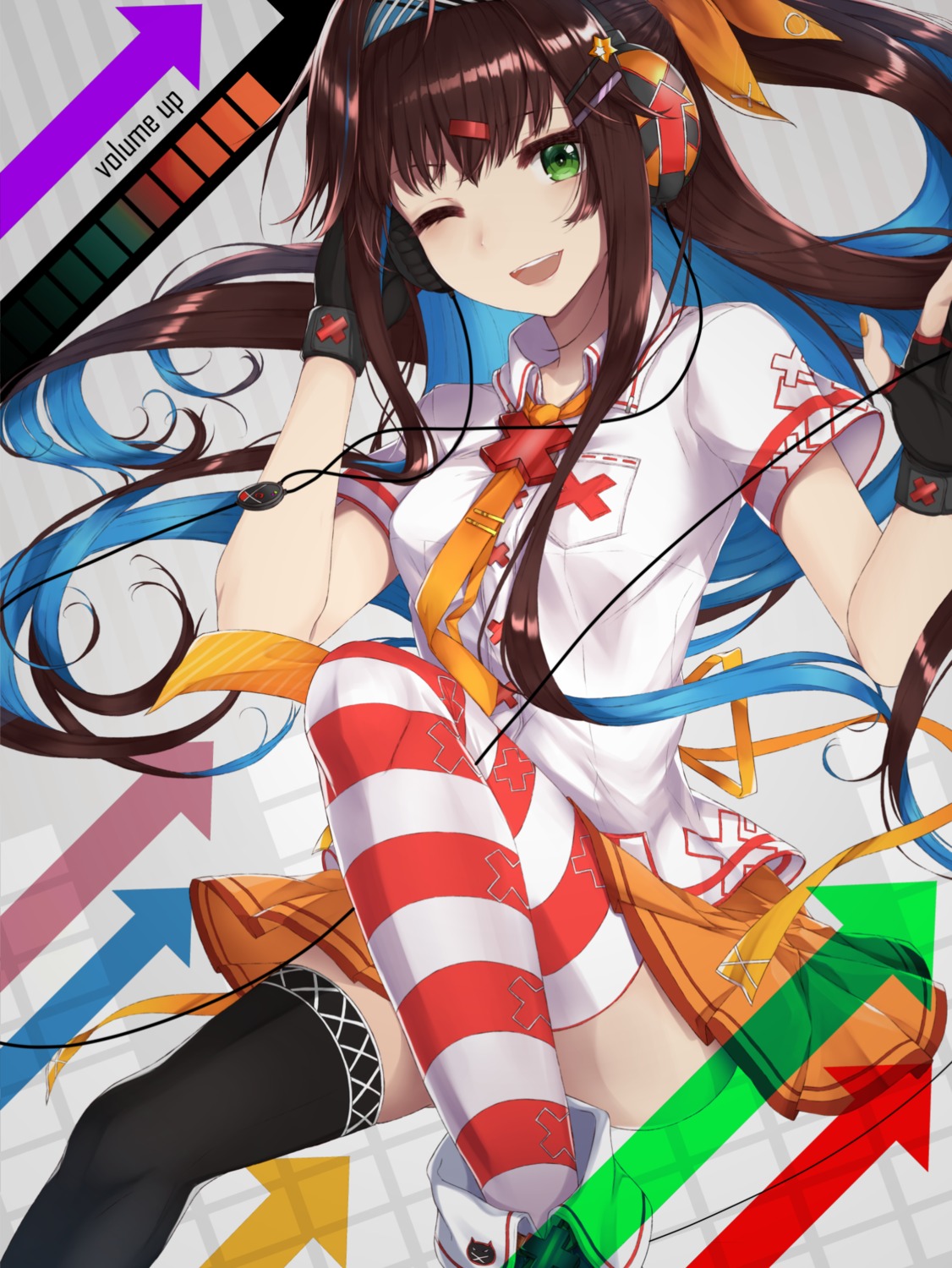 aidesa, headphones, seifuku, thighhighs
