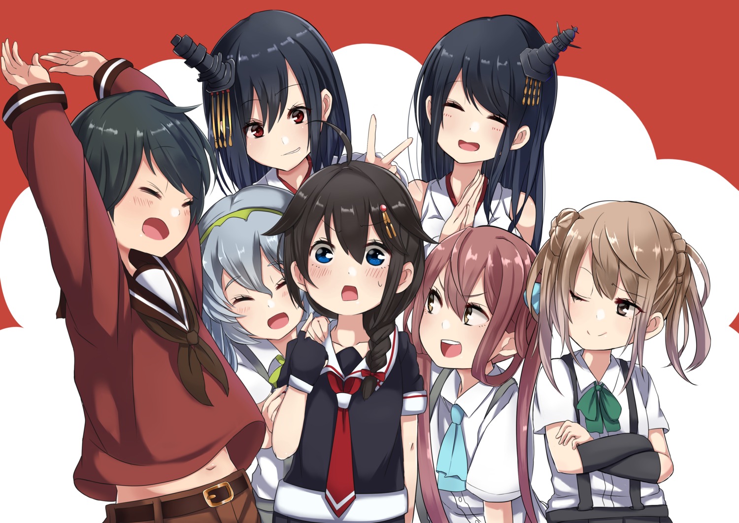 asagumo_(kancolle), fusou_(kancolle), kantai_collection, michishio_(kancolle), mogami_(kancolle), seifuku, shigure_(kancolle), yagitani_hitsuji