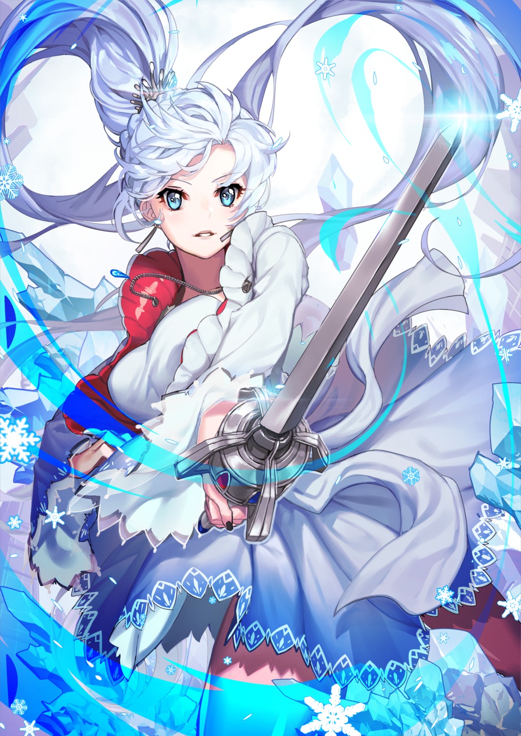 92_(artist), dress, rwby, sword, weiss_schnee