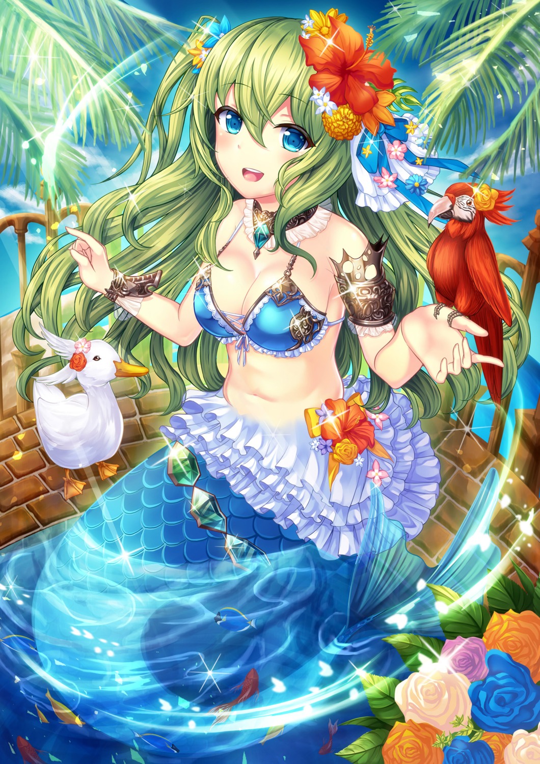 armor, bikini, cleavage, mashiro_monaka, mermaid, monster_girl, swimsuits, tail, wet