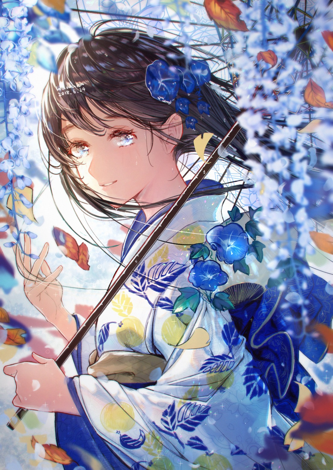 hamaru_log, kimono, umbrella