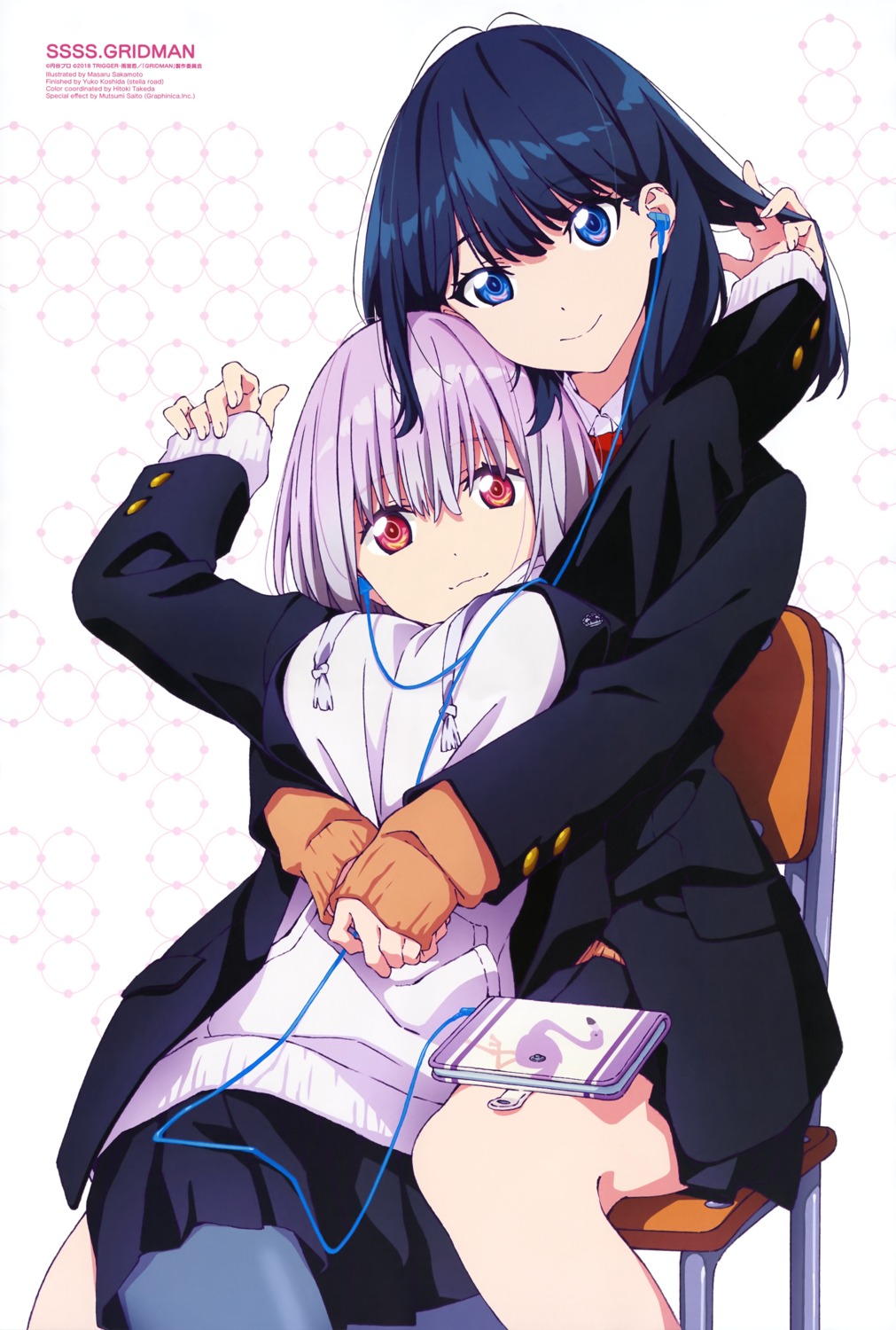 gridman_universe, pantyhose, sakamoto_masaru, seifuku, shinjou_akane, ssss.gridman, sweater, takarada_rikka, yuri