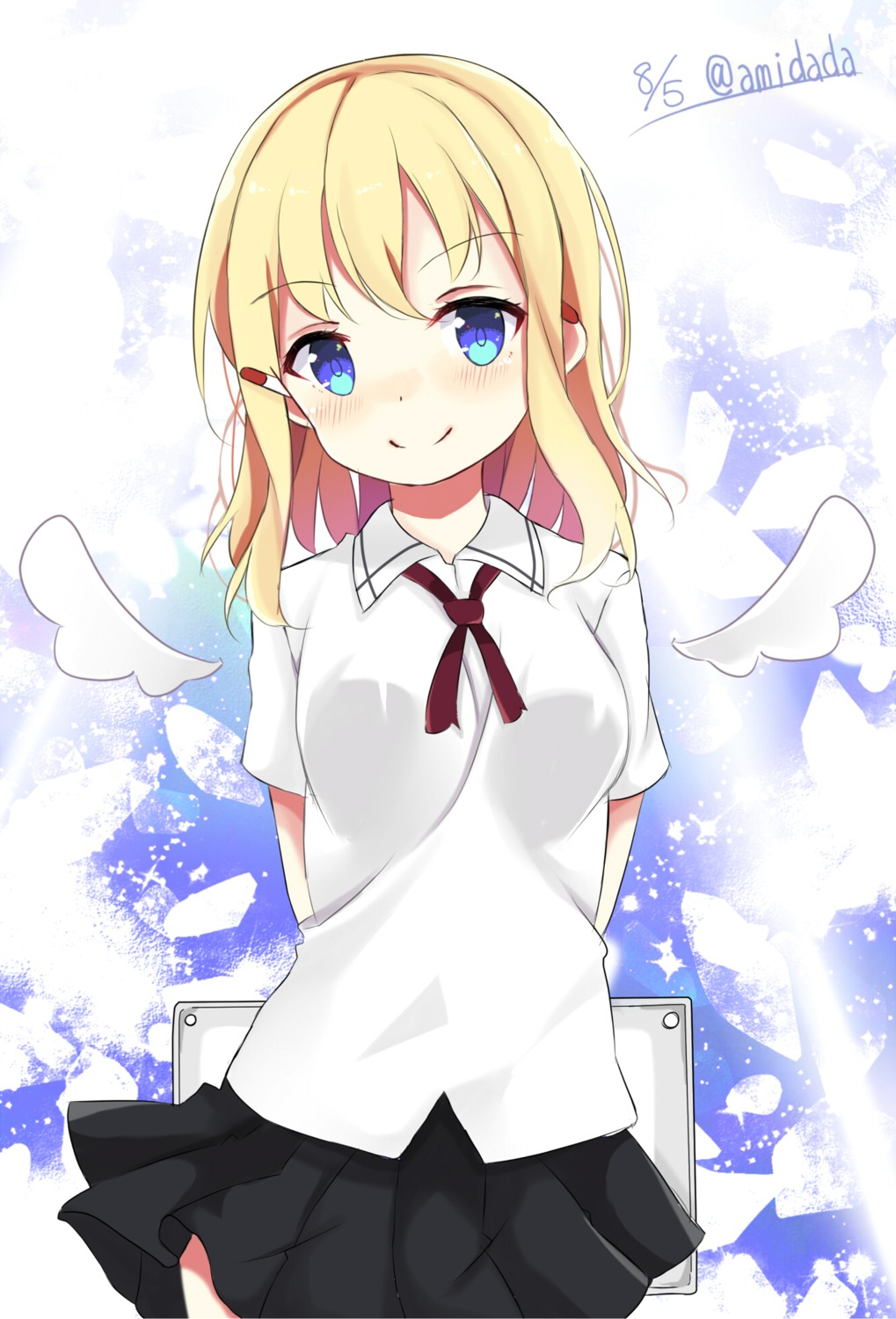 aislinn_wishart, amidada, saki, saki:_zenkoku-hen, seifuku, skirt_lift, wings