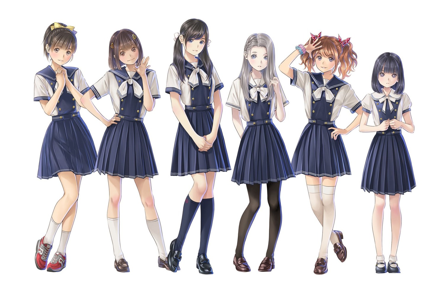 heels, higadera_nanatsu, himenogi_rinze, ikuno_christa_kasumi, lover, mino_taro, nakaza_romi, pantyhose, seifuku, takamura_riria, thighhighs, yumina_(lover)