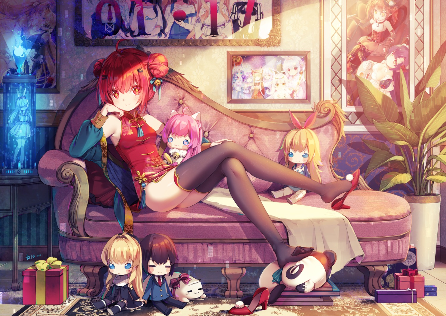 chibi, chinadress, delores_(mvv), heels, m.vv, nopan, thighhighs, vivian_(mvv)