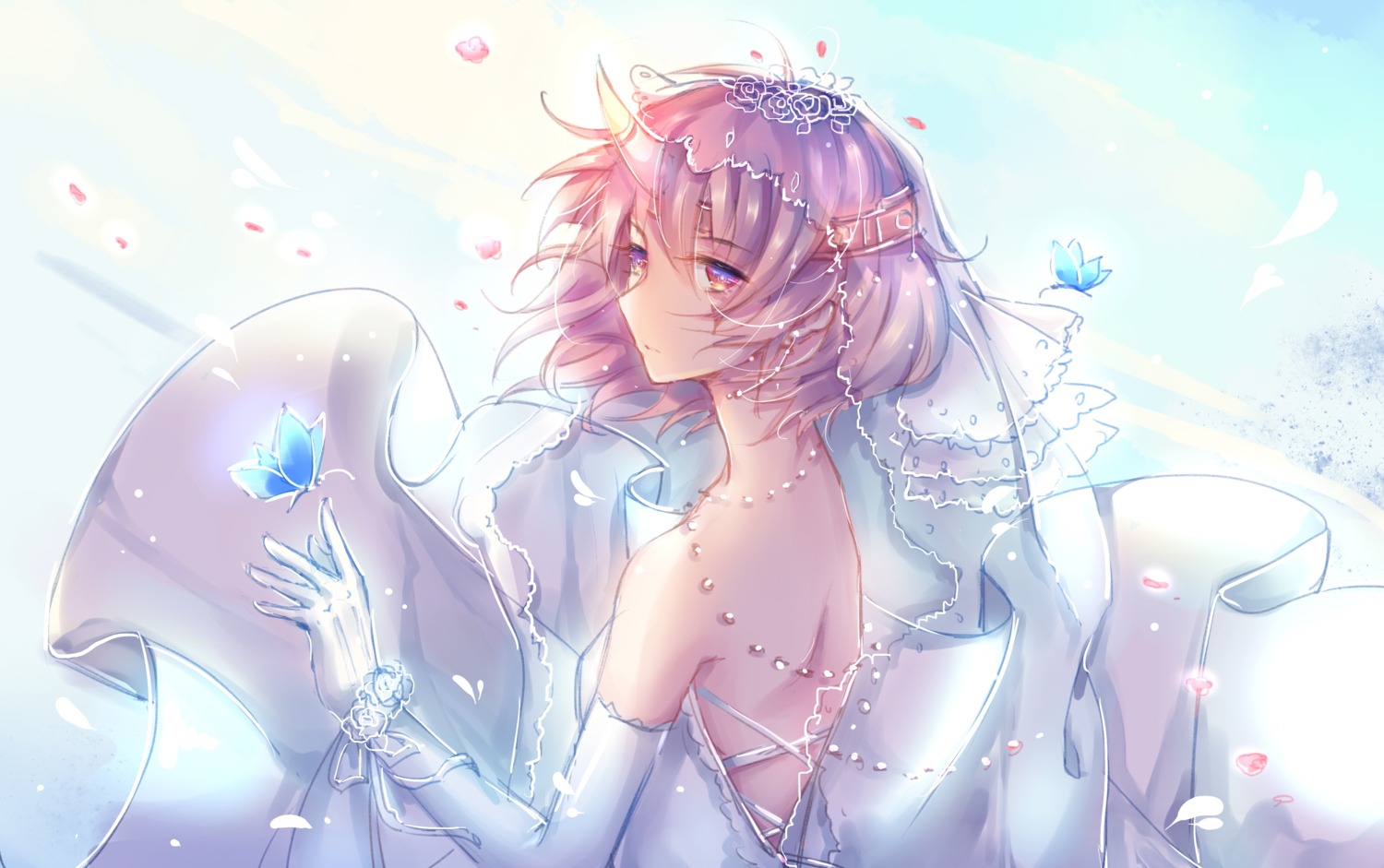 dress, horns, neco, skirt_lift, wedding_dress