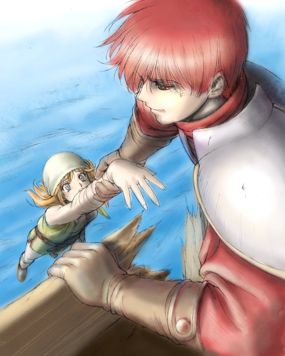 adol_christin, armor, bandages, falcom, sketch, taue_shunsuke, terra_(ys), ys, ys_vi