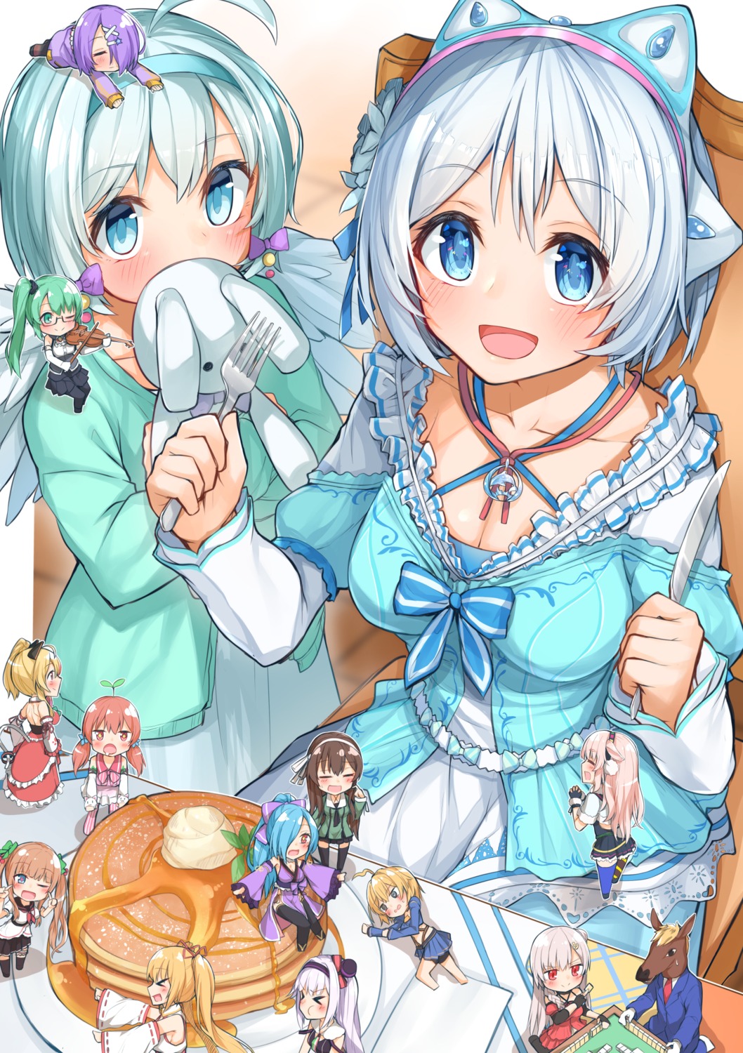 chausson, chibi, cleavage, crossover, japanese_clothes, megane, thighhighs