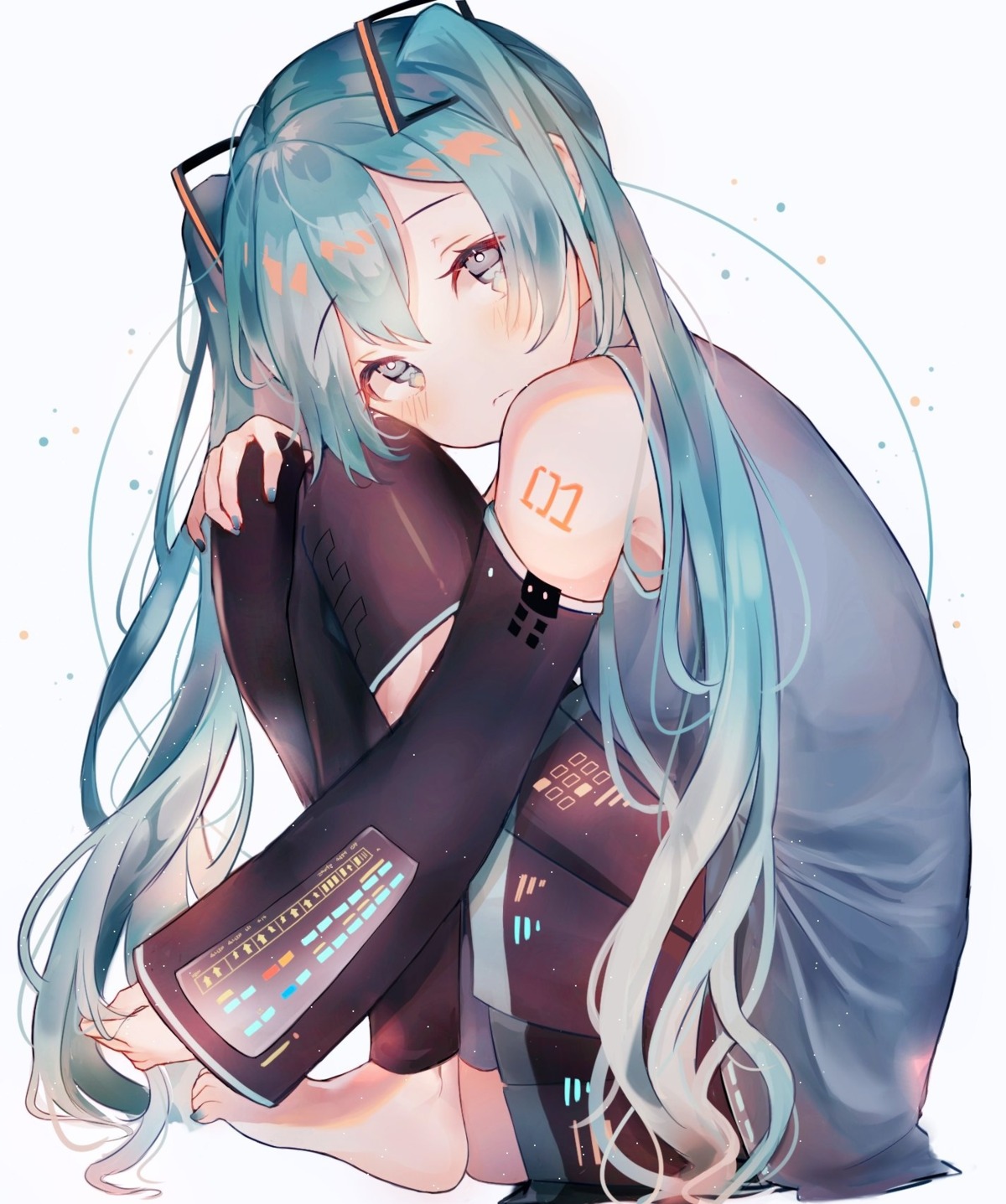 damo_(xdzt8552), hatsune_miku, tattoo, thighhighs, vocaloid
