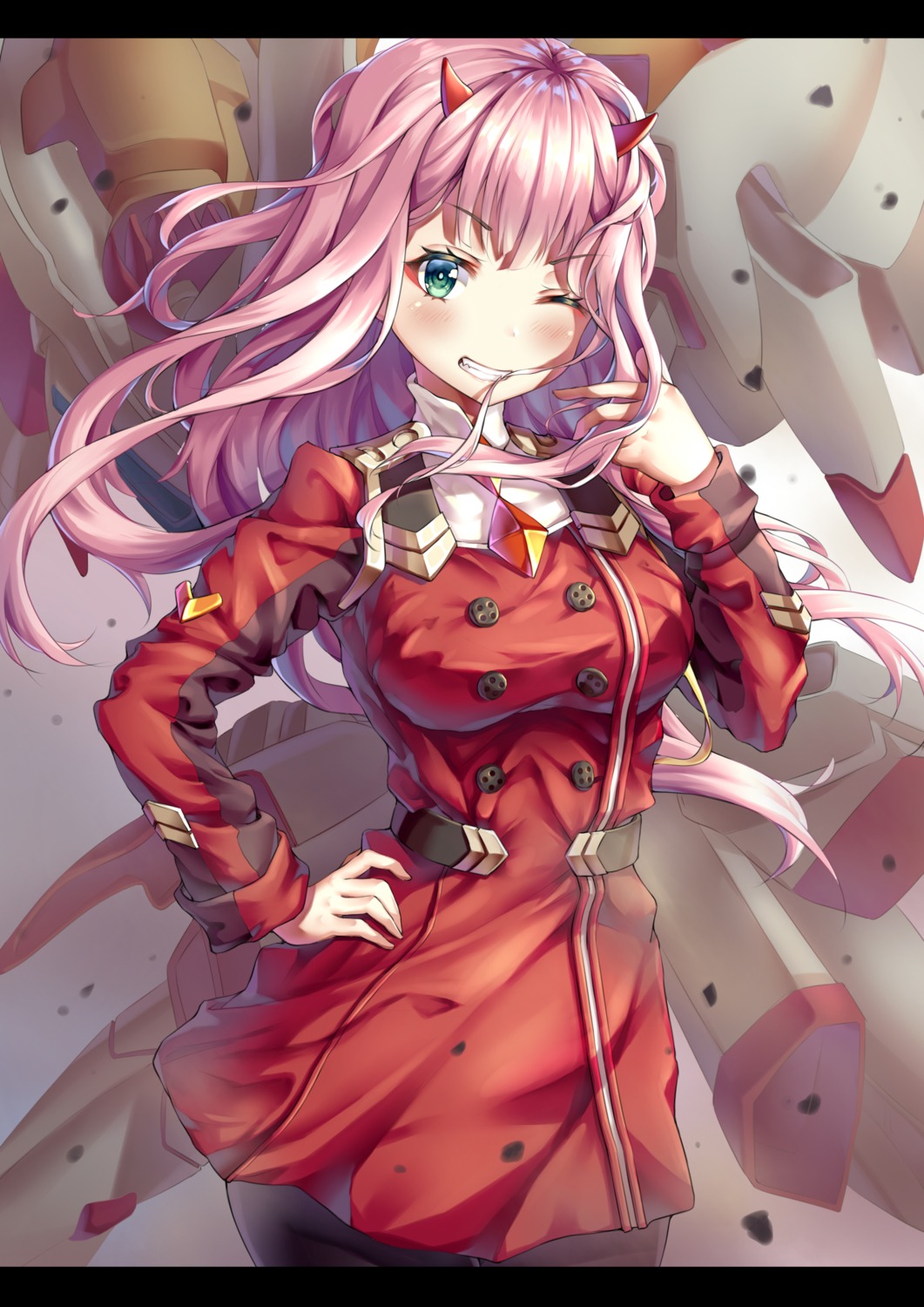 darling_in_the_franxx, horns, mecha, pantyhose, uniform, xi_zhujia_de_rbq, zero_two_(darling_in_the_franxx)