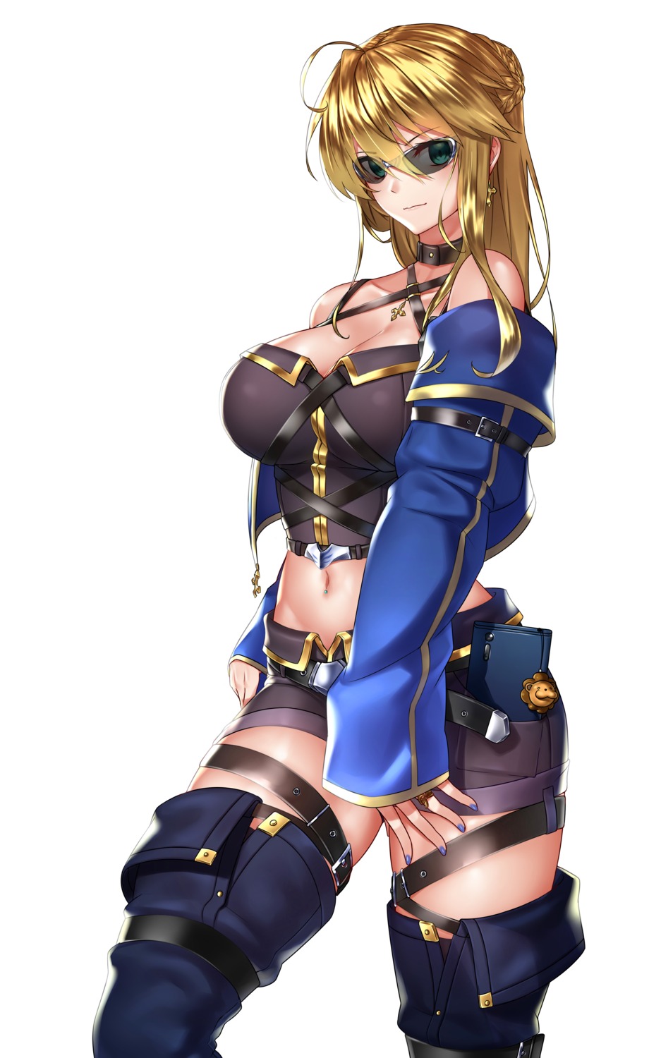 artoria_pendragon_(fate), cleavage, fate/grand_order, garter, kai_(pixiv12466647), megane, thighhighs
