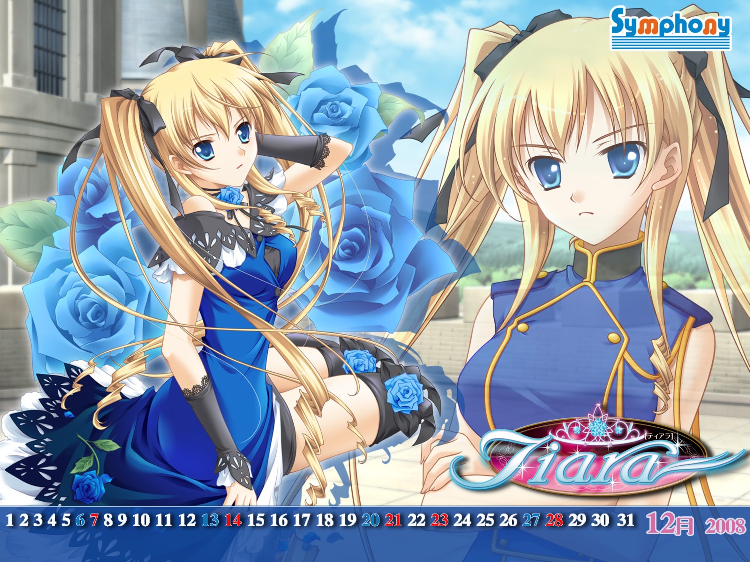 calendar, claire_dorner, dress, symphony, tagme, thighhighs, tiara_(game), wallpaper