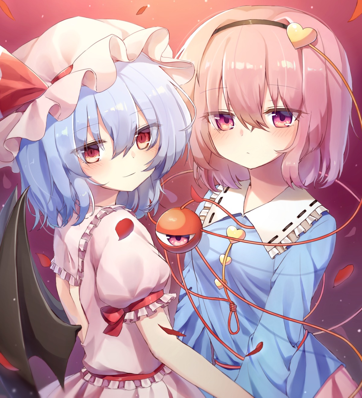 dress, komeiji_satori, pudding_(skymint_028), remilia_scarlet, touhou, wings