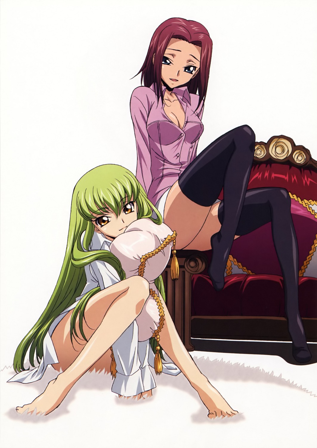 c.c., cleavage, code_geass, dress_shirt, kallen_stadtfeld, kawaguchi_rie, thighhighs