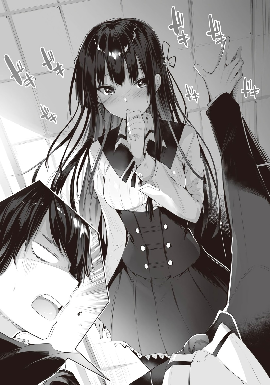 kakao, kawaii_onna_no_ko_ni_kouryaku_sareru_no_wa_suki_desu_ka?, monochrome, pantyhose, seifuku, shizukawa_rinka