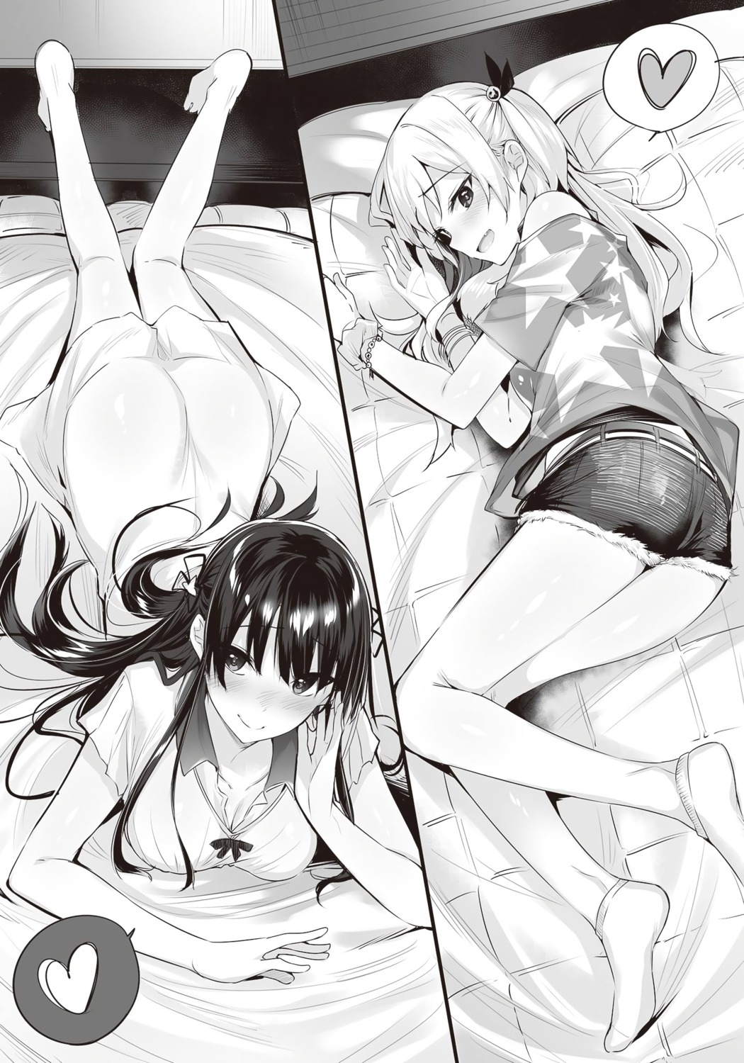 ass, cleavage, dress, kakao, kawaii_onna_no_ko_ni_kouryaku_sareru_no_wa_suki_desu_ka?, monochrome, nanjou_midzuki, shizukawa_rinka