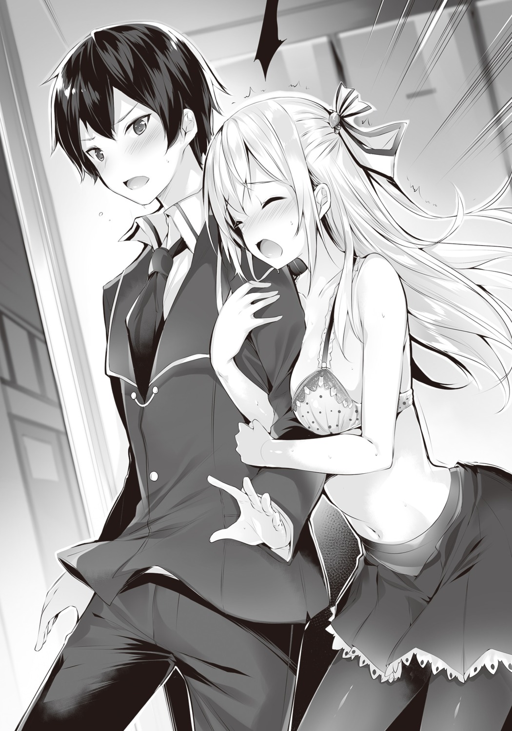 bra, kakao, kawaii_onna_no_ko_ni_kouryaku_sareru_no_wa_suki_desu_ka?, monochrome, nanjou_kisa, pantyhose, seifuku