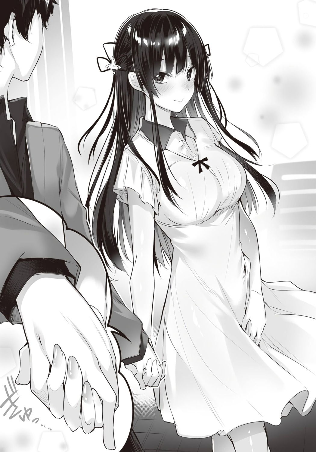 dress, kakao, kawaii_onna_no_ko_ni_kouryaku_sareru_no_wa_suki_desu_ka?, monochrome, shizukawa_rinka