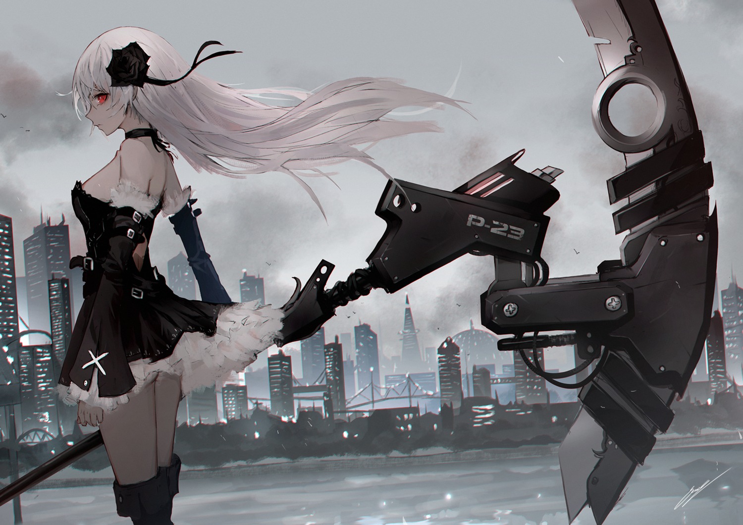 ass, dress, erospanda, pantsu, thighhighs, weapon
