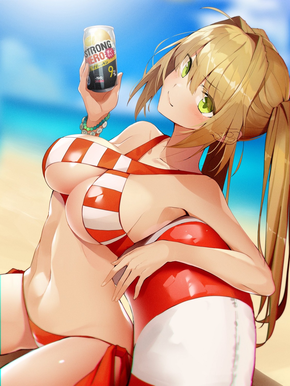 artoria_pendragon_(fate), bikini, cleavage, fate/grand_order, melikecurry, nero_claudius_(fate), swimsuits