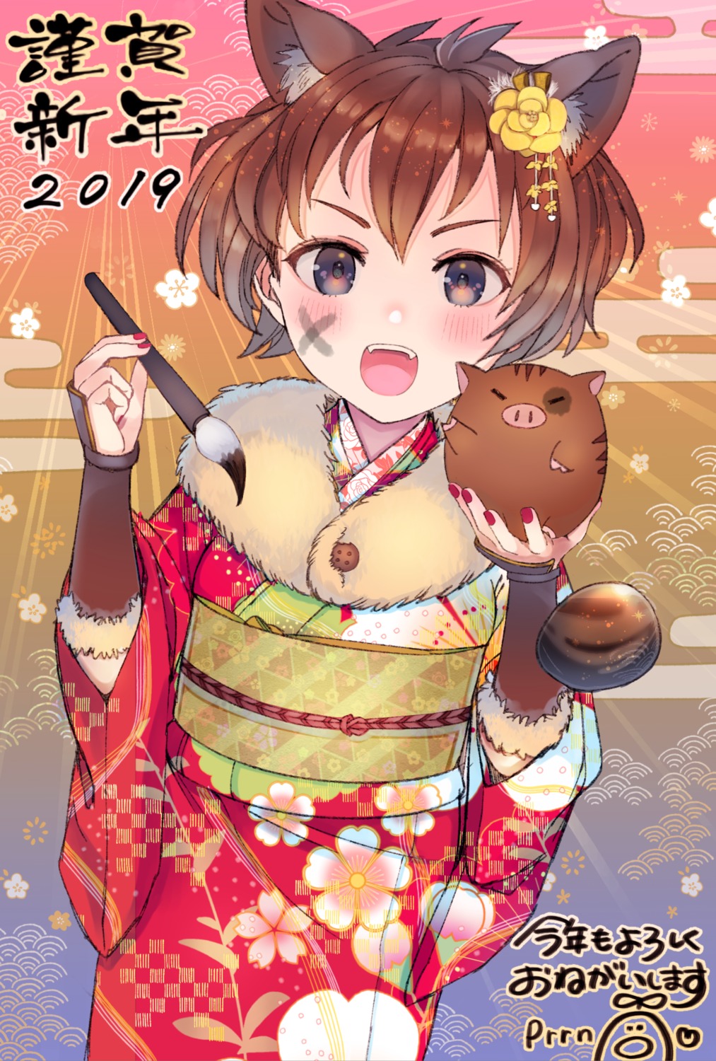 ancolatte_(onikuanco), animal_ears, kemono_friends, kimono, wild_boar