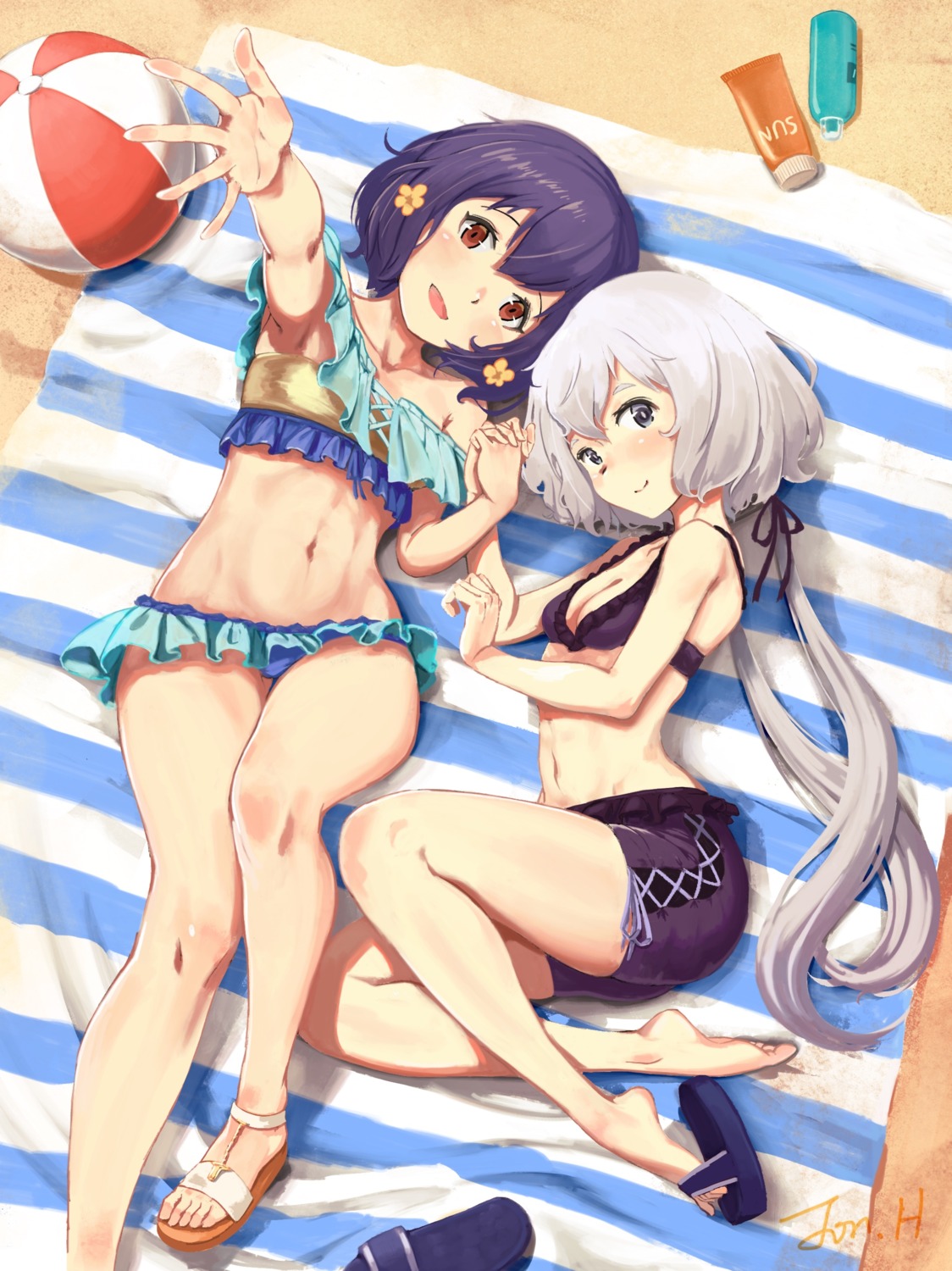 bikini, cleavage, jonathan_h, konno_junko, mizuno_ai, swimsuits, zombieland_saga