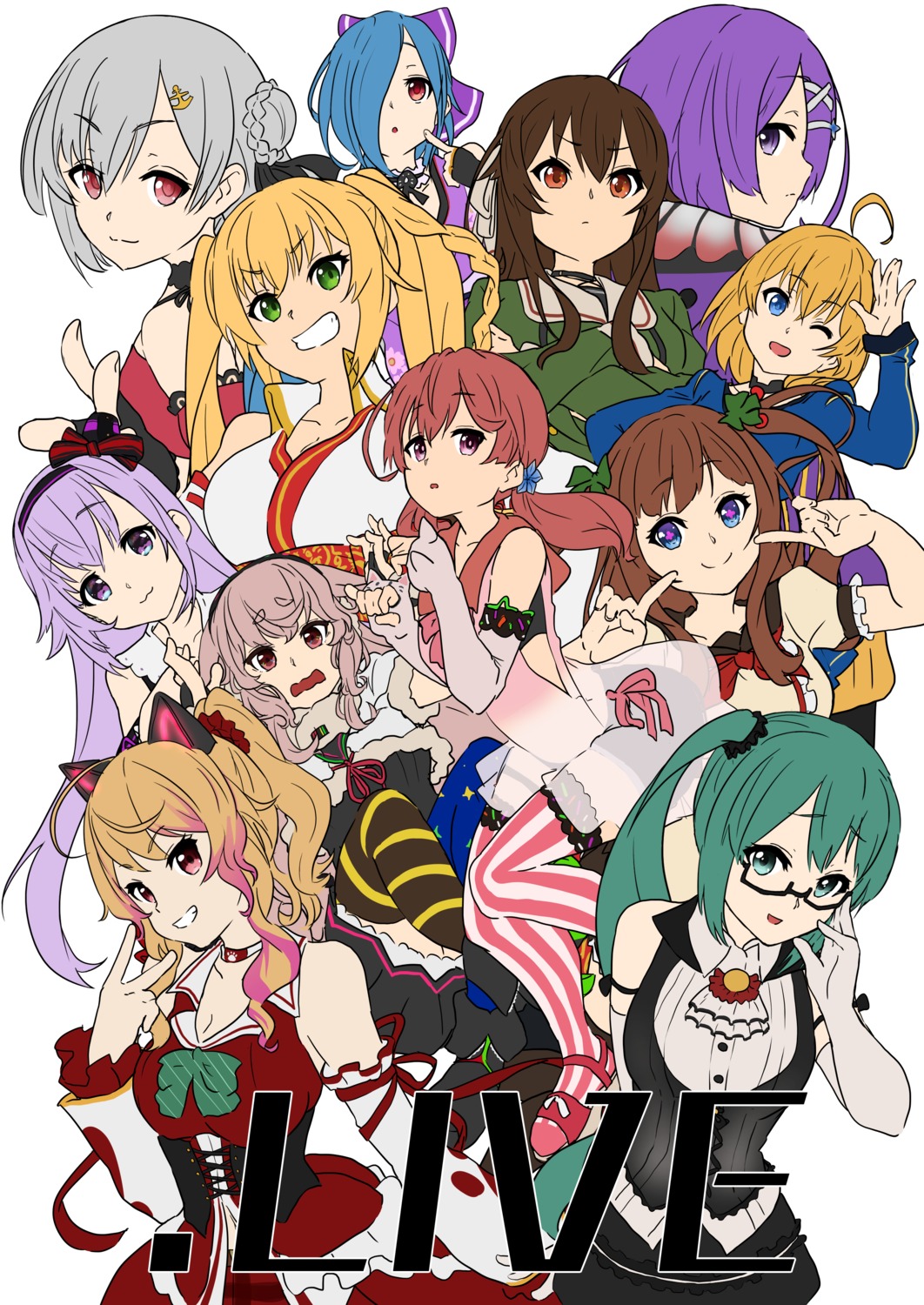 .live, animal_ears, breast_hold, cleavage, garter, idol-bu, kicchi, megane